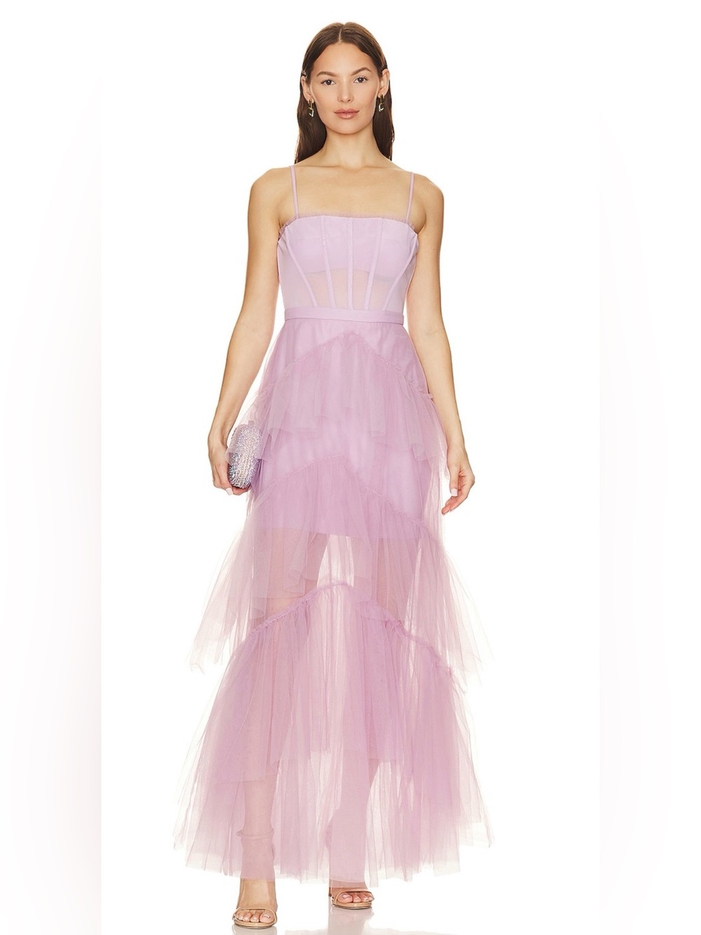 BCBGMAXARIA Corset Tulle Gown in Orchid